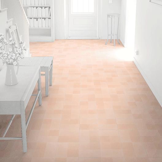 A hallways with  multicoloured floor, all about Nuance